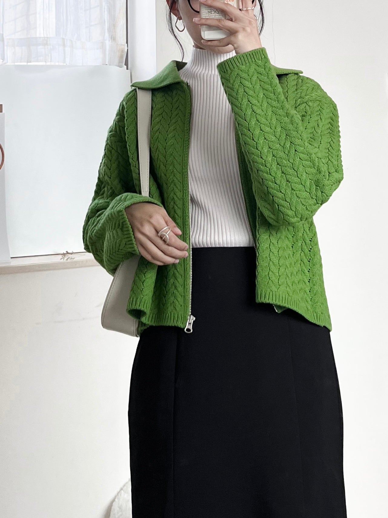 cable zip knit (green)