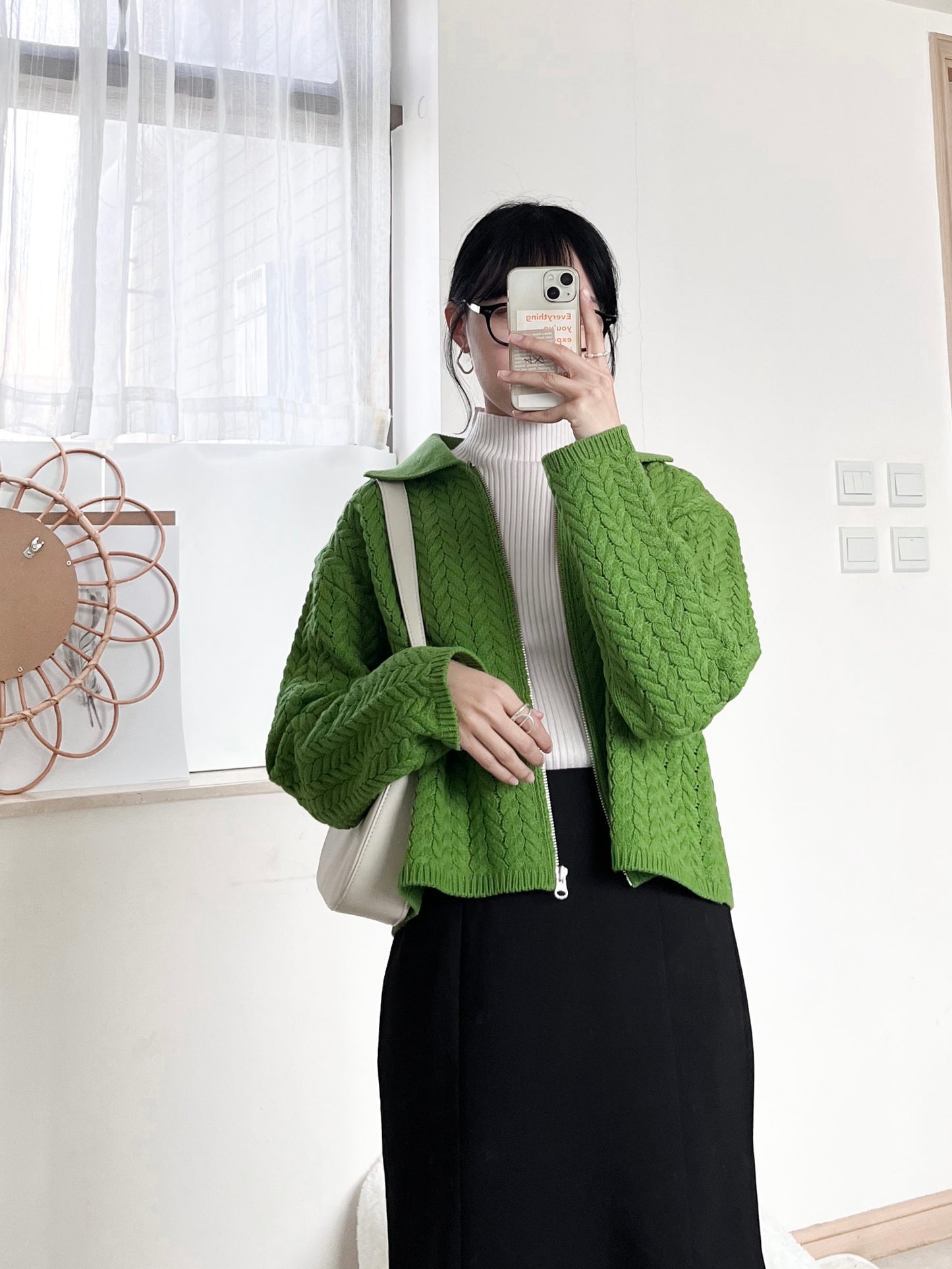 cable zip knit (green)