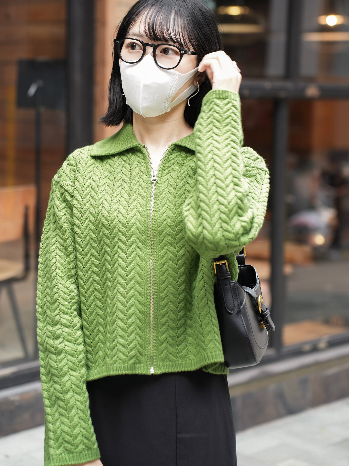 cable zip knit (green)