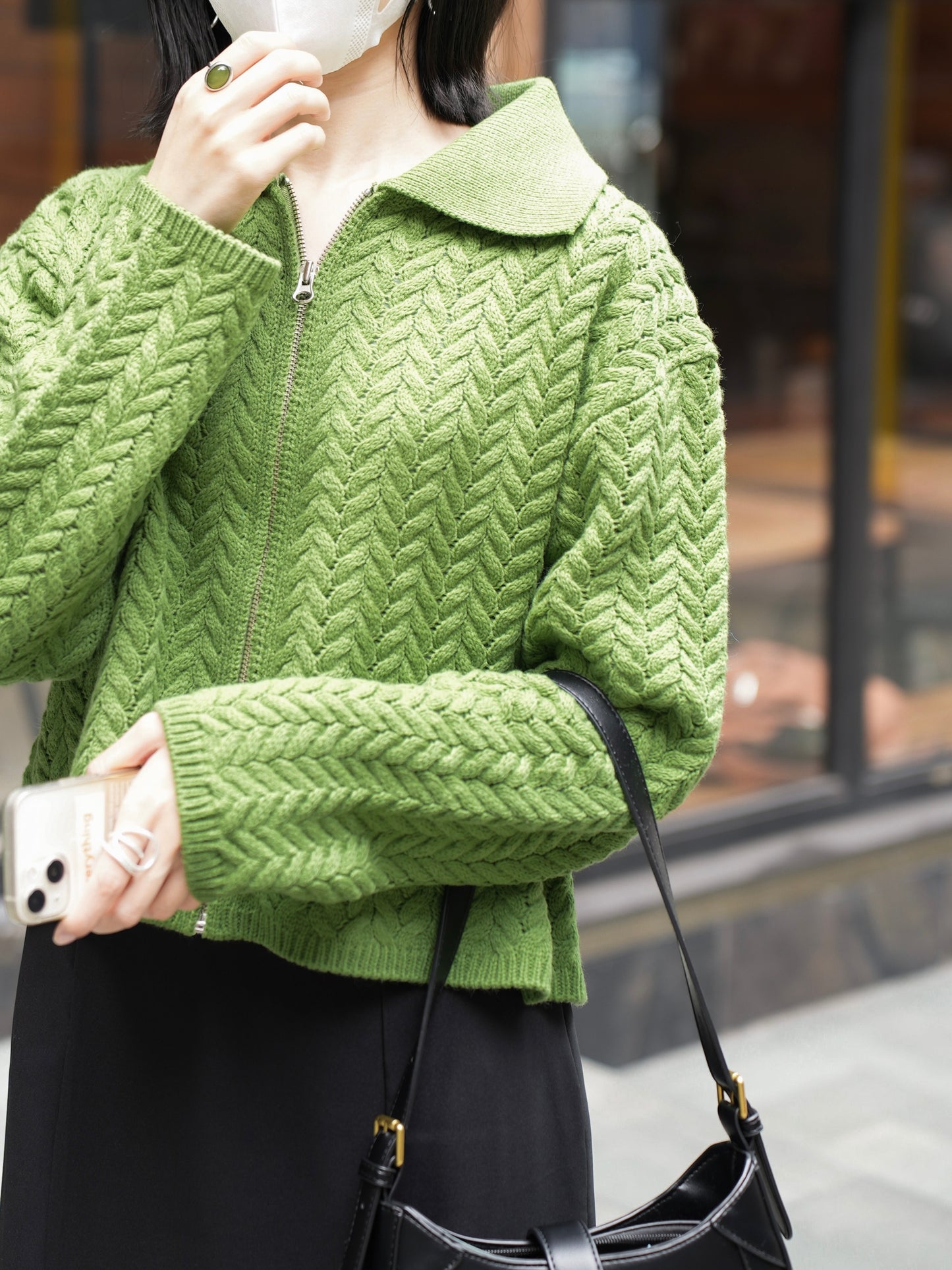 cable zip knit (green)